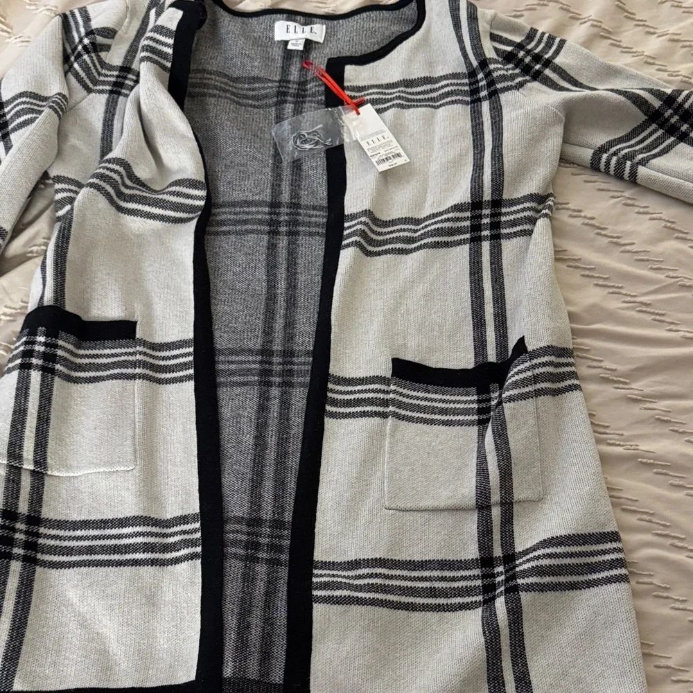 Elle Women's Black and White Plaid Car Coat